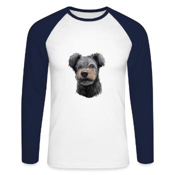 Pumi Hund Aquarell Farbe Illustration - Unisex Baseballshirt langarm - Weiß/Navy - Vorne - Nik (191cm)