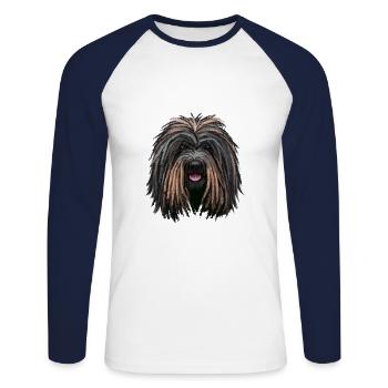 Puli Dog Aquarelle Peinture Illustration - T-shirt baseball manches longues Homme - blanc/marine - Devant - Nik (191cm)