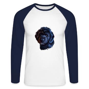Portuguese Water Dog Watercolor Illustration - Unisex Long Sleeve Baseball T-Shirt - white/navy - Front - Nik (191cm)