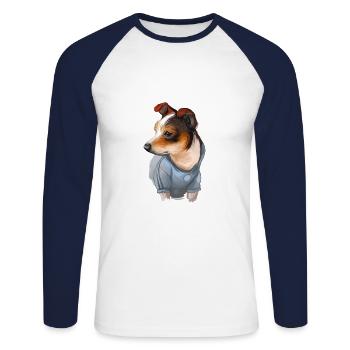 Rat Terrier Hund Aquarell Illustration - Unisex Baseballshirt langarm - Weiß/Navy - Vorne - Nik (191cm)