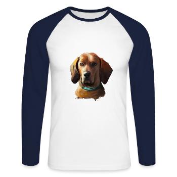 Redbone Coonhound Dog Aquarelle Illustration - T-shirt baseball manches longues Homme - blanc/marine - Devant - Nik (191cm)