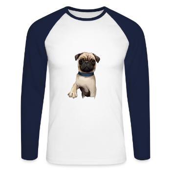 Pug Dog Aquarelle Peinture Illustration - T-shirt baseball manches longues Homme - blanc/marine - Devant - Nik (191cm)
