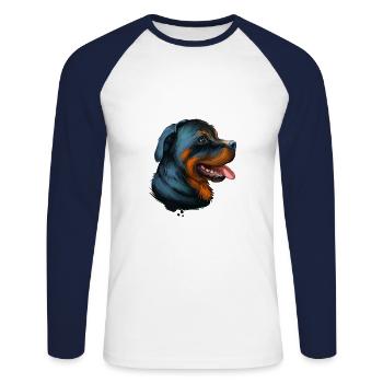Illustration de l’aquarelle pour chien Rottweiler - T-shirt baseball manches longues Homme - blanc/marine - Devant - Nik (191cm)