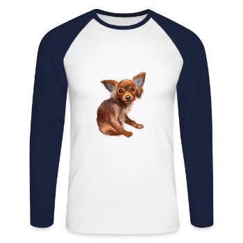 Russian Toy Dog Watercolor Illustration - Unisex Long Sleeve Baseball T-Shirt - white/navy - Front - Nik (191cm)