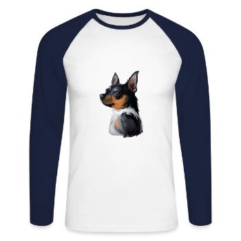 Teddy Roosevelt Terrier Aquarelle de chien Illustratio - T-shirt baseball manches longues Homme - blanc/marine - Devant - Nik (191cm)