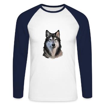 Tamaskan Dog Watercolor Art Illustration - Unisex Long Sleeve Baseball T-Shirt - white/navy - Front - Nik (191cm)