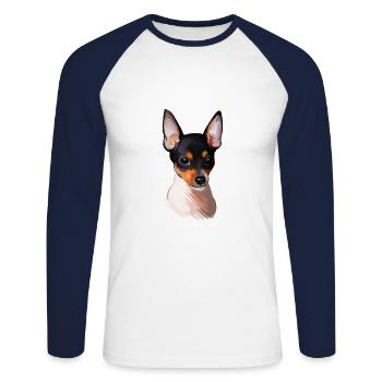 Jouet Fox Terrier Chien Aquarelle Sketch Illustration - T-shirt baseball manches longues Homme - blanc/marine - Devant - Nik (191cm)