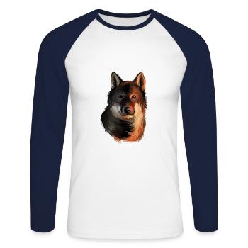Shikoku Dog Watercolor Sketch Illustration - Unisex Long Sleeve Baseball T-Shirt - white/navy - Front - Nik (191cm)