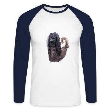 Taigan Kirgisischer Taighany Hund Aquarell Illustration - Unisex Baseballshirt langarm - Weiß/Navy - Vorne - Nik (191cm)
