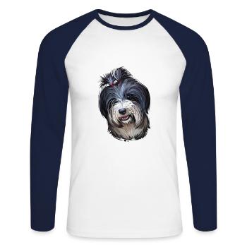 Tibetan Terrier Dog Watercolor Sketch Illustration - Unisex Long Sleeve Baseball T-Shirt - white/navy - Front - Nik (191cm)