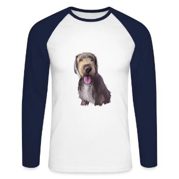 Slovak Rough Haired Pointer Dog Illustration - Unisex Long Sleeve Baseball T-Shirt - white/navy - Front - Nik (191cm)