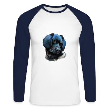 Stabyhoun Stabij Aquarelle pour chien Illustration - T-shirt baseball manches longues Homme - blanc/marine - Devant - Nik (191cm)