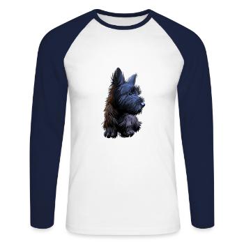 Skye Terrier Hund Aquarell Illustration - Unisex Baseballshirt langarm - Weiß/Navy - Vorne - Nik (191cm)