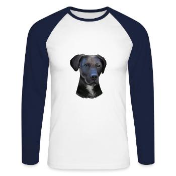 Stephens Cur Dog Watercolor Illustration - Unisex Long Sleeve Baseball T-Shirt - white/navy - Front - Nik (191cm)