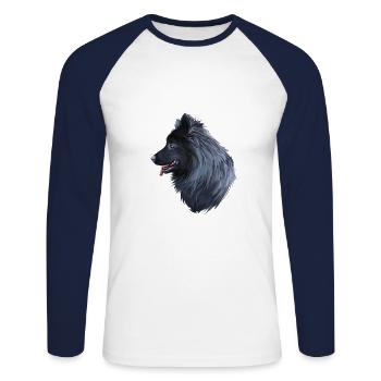 Schwedischer Lappund Hund Aquarell Illustration - Unisex Baseballshirt langarm - Weiß/Navy - Vorne - Nik (191cm)