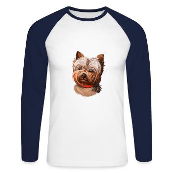 Yorkshire Terrier Dog Watercolor Illustration - Unisex Long Sleeve Baseball T-Shirt - white/navy - Front - Nik (191cm)
