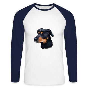 Griffon Bruxellois Dog Watercolor Illustration - Unisex Long Sleeve Baseball T-Shirt - white/navy - Front - Nik (191cm)