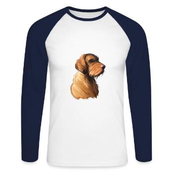 Wirehaired Vizsla Dog Watercolor Illustration - Unisex Long Sleeve Baseball T-Shirt - white/navy - Front - Nik (191cm)