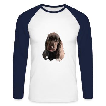 Field Spaniel Hund Aquarell Skizze Illustration - Unisex Baseballshirt langarm - Weiß/Navy - Vorne - Nik (191cm)