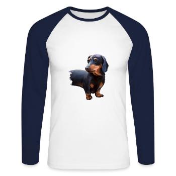 Illustration de l’aquarelle de chien teckel - T-shirt baseball manches longues Homme - blanc/marine - Devant - Nik (191cm)