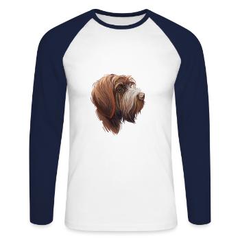 Drahthaar Pointing Griffon Dog Illustration - Unisex Baseballshirt langarm - Weiß/Navy - Vorne - Nik (191cm)