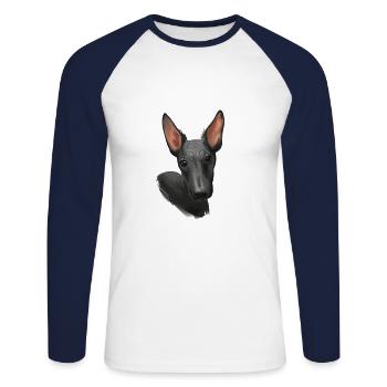 Illustration d’aquarelle de chien sans poil péruvien - T-shirt baseball manches longues Homme - blanc/marine - Devant - Nik (191cm)