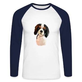 Cavalier King Charles Épagneul Illustration de chien - T-shirt baseball manches longues Homme - blanc/marine - Devant - Nik (191cm)