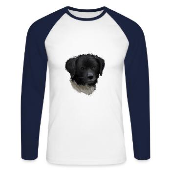 Illustration de l’aquarelle du chien Wetterhoun - T-shirt baseball manches longues Homme - blanc/marine - Devant - Nik (191cm)