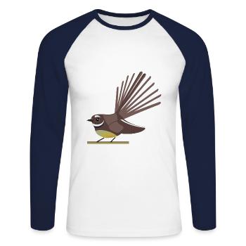 Fantail Cute Vector NZ bird - Unisex Long Sleeve Baseball T-Shirt - white/navy - Front - Nik (191cm)