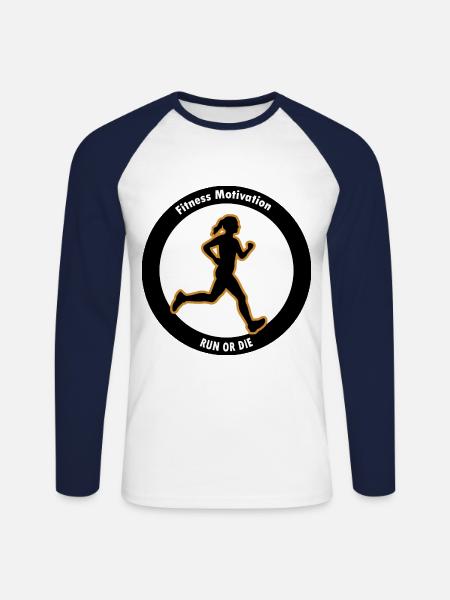 Fitness Motivation. Lauf oder Stirb - Unisex Baseballshirt langarm - Weiß/Navy