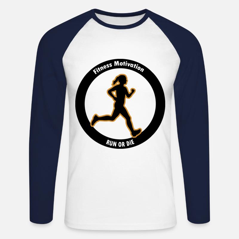 Fitness Motivation. Lauf oder Stirb - Unisex Baseballshirt langarm - Weiß/Navy