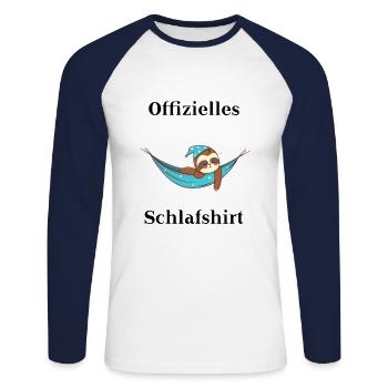 Offizielles Schlafshirt Faultier Geschenkidee süß - Unisex Baseballshirt langarm - Weiß/Navy - Vorne - Nik (191cm)