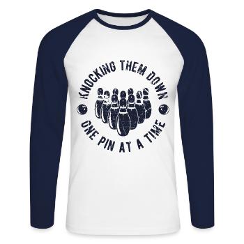 Bowling - Unisex Baseballshirt langarm - Weiß/Navy - Vorne - Nik (191cm)