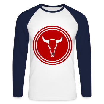 Cow Bull Skull - Unisex Long Sleeve Baseball T-Shirt - white/navy - Front - Nik (191cm)