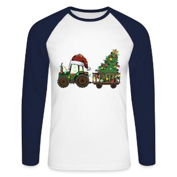 Trekker Arbre de Noël Farmer Cadeau - T-shirt baseball manches longues Homme - blanc/marine - Devant - Nik (191cm)
