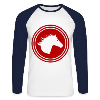 Icône Cheval Cheval - T-shirt baseball manches longues Homme - blanc/marine - Devant - Nik (191cm)