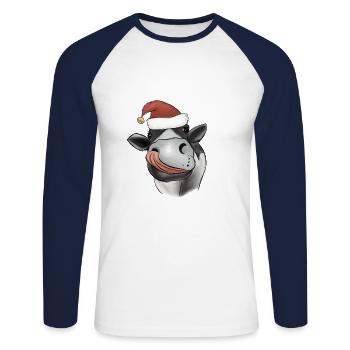 Kuh Landwirt Bauer Bäuerin Ugly Christmas - Unisex Baseballshirt langarm - Weiß/Navy - Vorne - Nik (191cm)