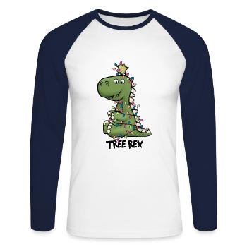 Weihnachten Dinosaurier Tree Rex - Unisex Baseballshirt langarm - Weiß/Navy - Vorne - Nik (191cm)