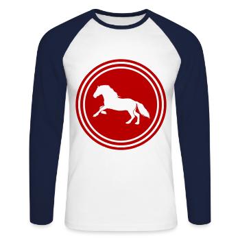 Icône Cheval Cheval - T-shirt baseball manches longues Homme - blanc/marine - Devant - Nik (191cm)