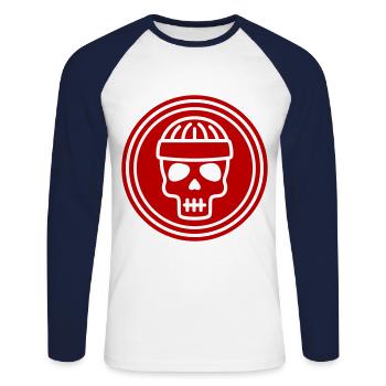 Icône de tête de crâne - T-shirt baseball manches longues Homme - blanc/marine - Devant - Nik (191cm)