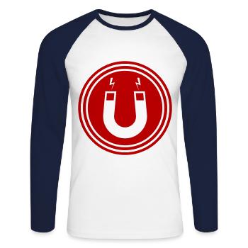 Hufeisen magnet - Unisex Baseballshirt langarm - Weiß/Navy - Vorne - Nik (191cm)