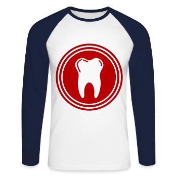 Symbole de l’icône de dent - T-shirt baseball manches longues Homme - blanc/marine - Devant - Nik (191cm)