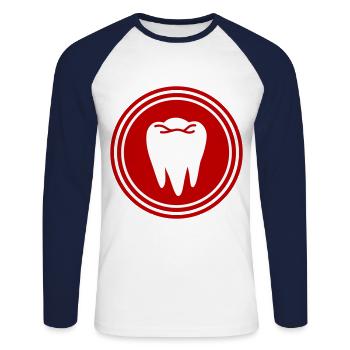 Symbole de l’icône de dent - T-shirt baseball manches longues Homme - blanc/marine - Devant - Nik (191cm)