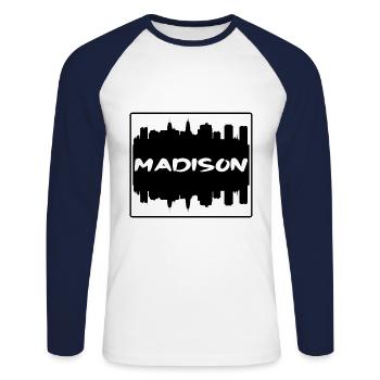 Madison Wisconsin Usa Skyline Silhouette Reisen So - Unisex Baseballshirt langarm - Weiß/Navy - Vorne - Nik (191cm)