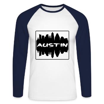Austin Texas Usa Skyline Silhouette Voyage Souveni - T-shirt baseball manches longues Homme - blanc/marine - Devant - Nik (191cm)