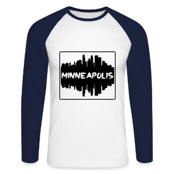 Minneapolis Minnesota Usa Skyline Silhouette Trave - T-shirt baseball manches longues Homme - blanc/marine - Devant - Nik (191cm)