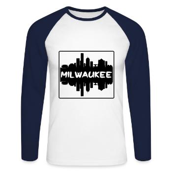 Milwaukee Wisconsin USA Skyline Silhouette Reisen - Unisex Baseballshirt langarm - Weiß/Navy - Vorne - Nik (191cm)