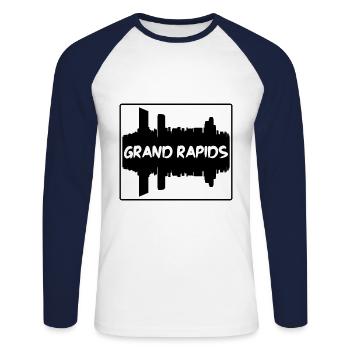 Grand Rapids Michigan Usa Skyline Silhouette Trave - Unisex Long Sleeve Baseball T-Shirt - white/navy - Front - Nik (191cm)