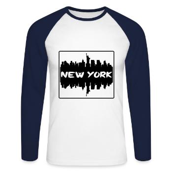New York New York Usa Skyline Silhouette Travel So - T-shirt baseball manches longues Homme - blanc/marine - Devant - Nik (191cm)