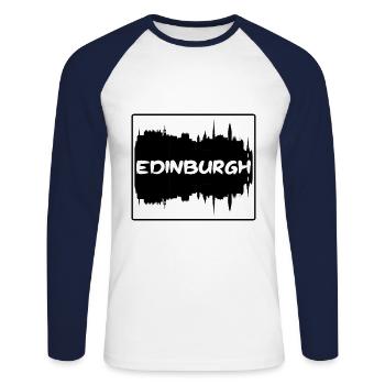 Édimbourg Ecosse Skyline Silhouette Travel Souve - T-shirt baseball manches longues Homme - blanc/marine - Devant - Nik (191cm)
